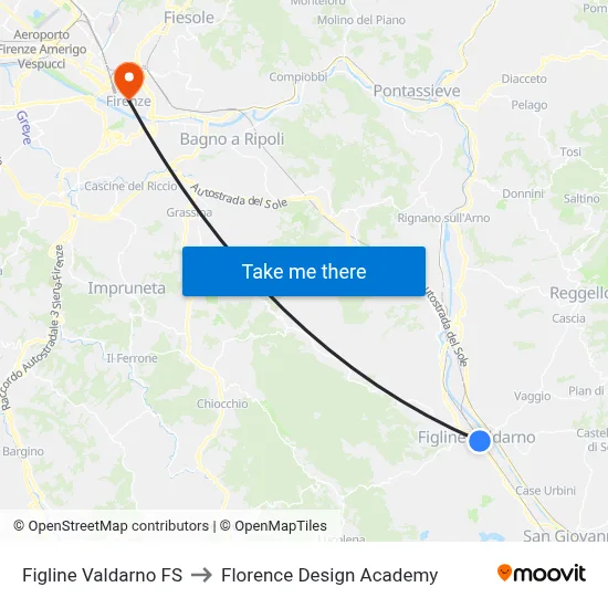 Figline Valdarno Railway Station to Florence Design Academy map