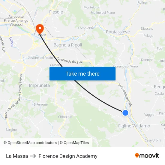 The Mass to Florence Design Academy map