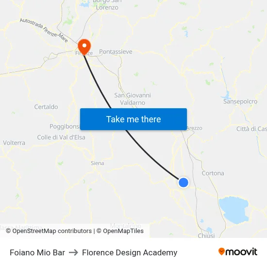 Foiano Mio Bar to Florence Design Academy map