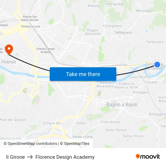 Il Girone to Florence Design Academy map