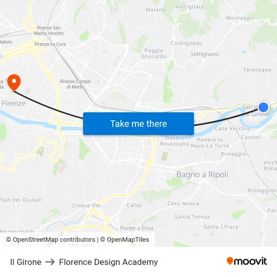 Il Girone to Florence Design Academy map