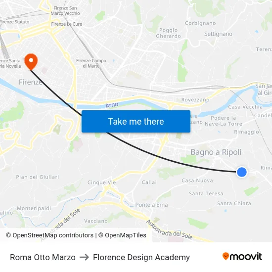Roma March 8th to Florence Design Academy map