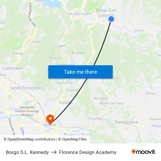Borgo Kennedy to Florence Design Academy map