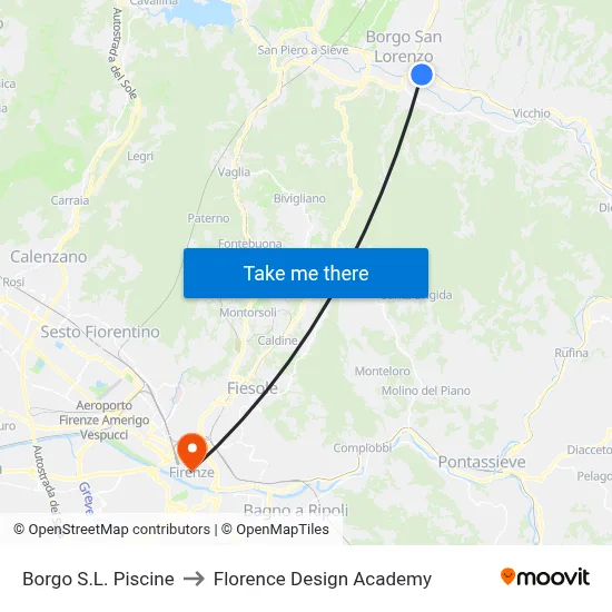 Borgo San Lorenzo Pools to Florence Design Academy map