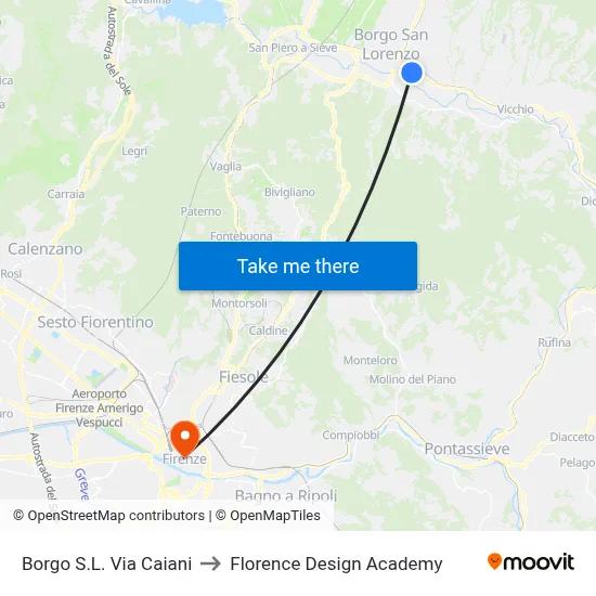Borgo San Lorenzo Caiani Road to Florence Design Academy map