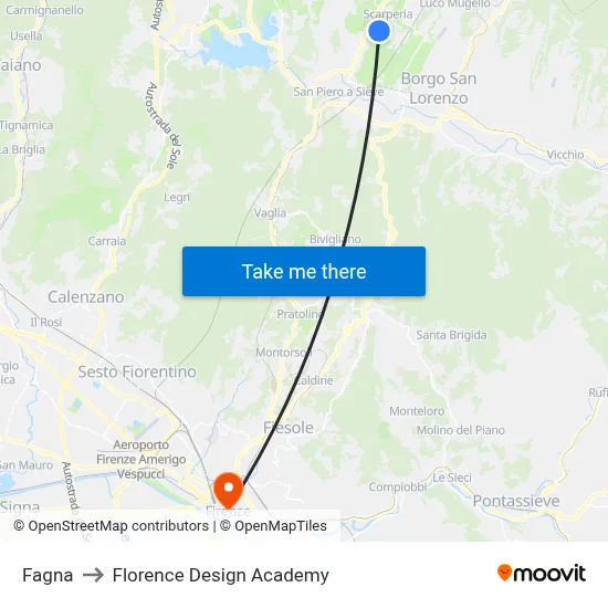 Fagna to Florence Design Academy map
