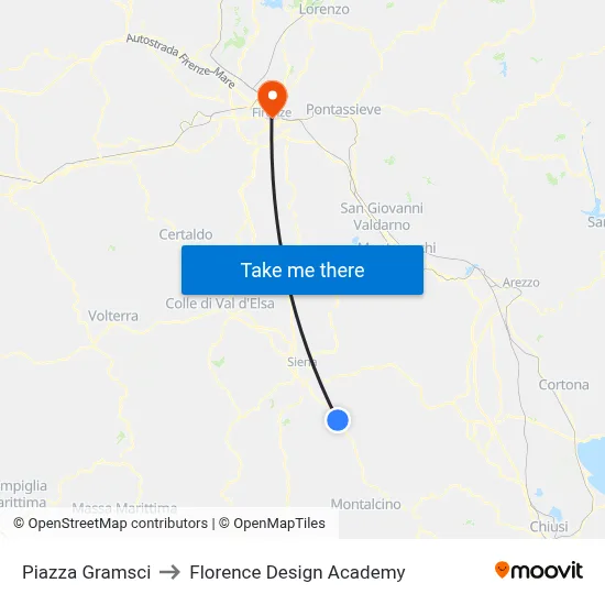 Gramsci Square to Florence Design Academy map