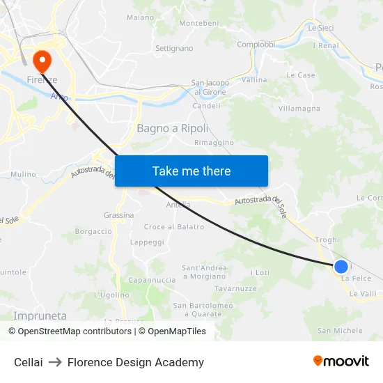 Cellai to Florence Design Academy map