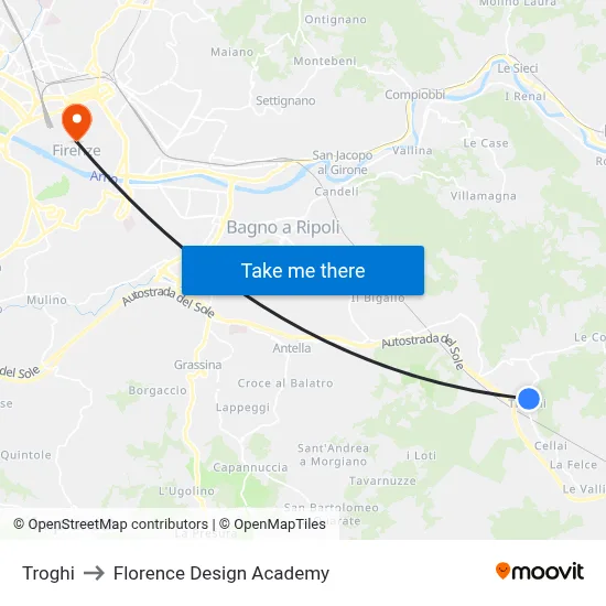 Troghi to Florence Design Academy map