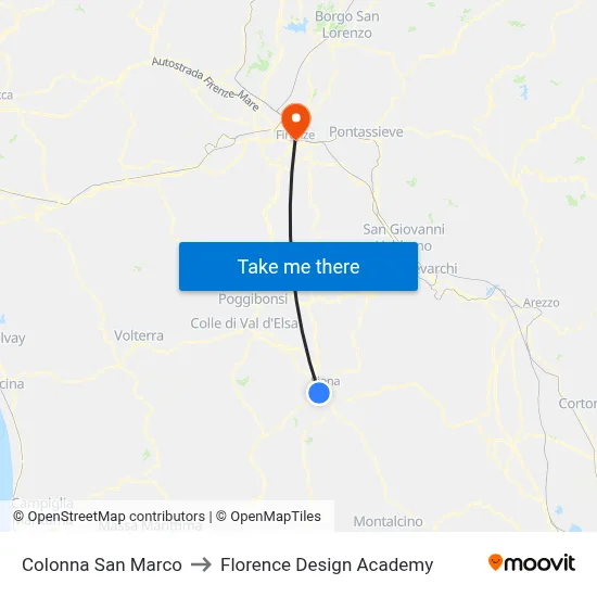 San Marco Column to Florence Design Academy map