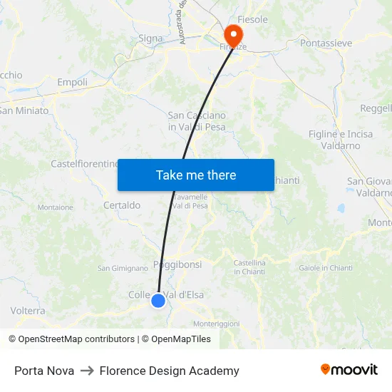 Porta Nova to Florence Design Academy map