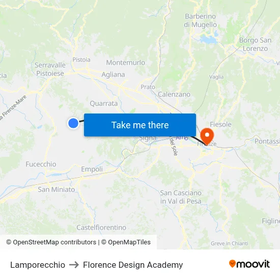 Lamporecchio to Florence Design Academy map