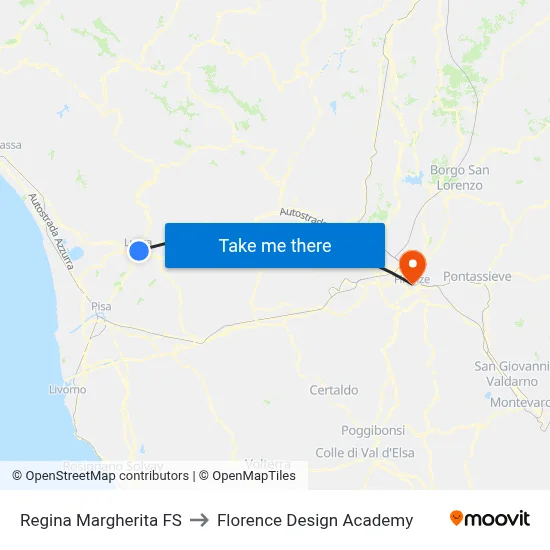 Regina Margherita Railway Station to Florence Design Academy map