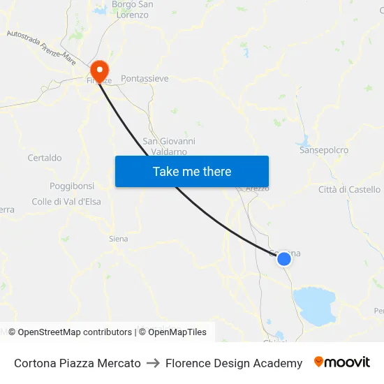 Cortona Market Square to Florence Design Academy map