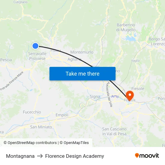 Montagnana to Florence Design Academy map