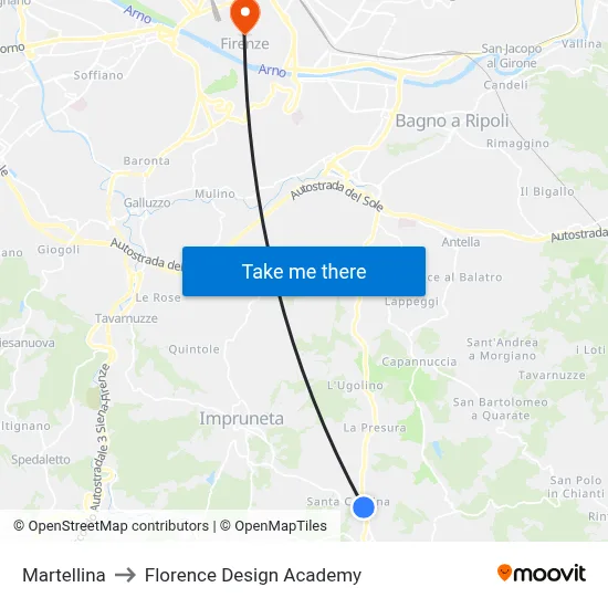 Martellina to Florence Design Academy map