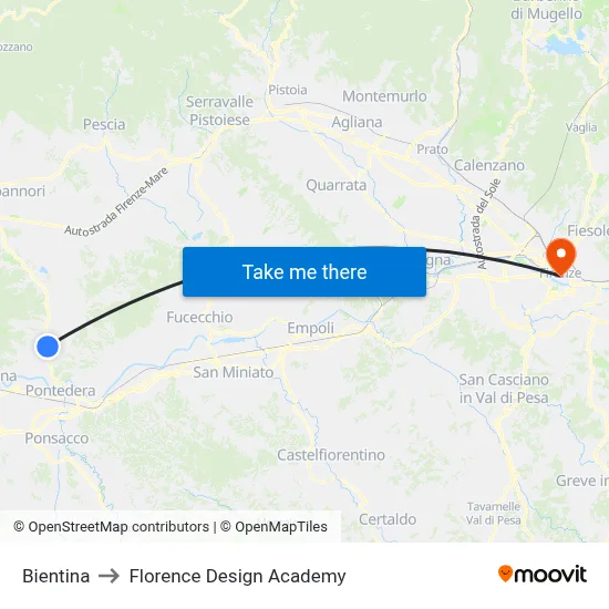 Bientina to Florence Design Academy map