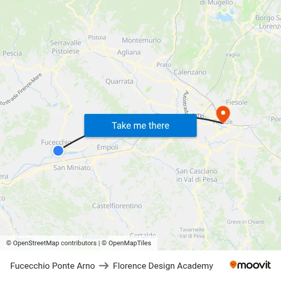 Fucecchio Arno Bridge to Florence Design Academy map