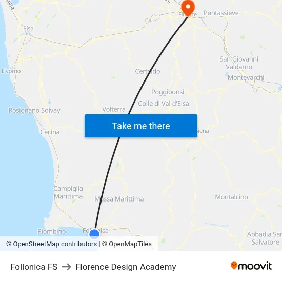 Follonica Station to Florence Design Academy map