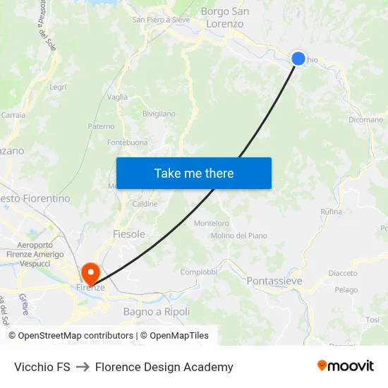 Vicchio Railway Station to Florence Design Academy map