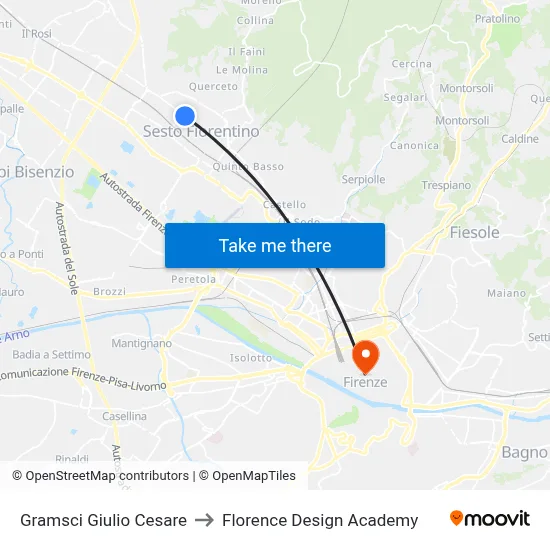 Gramsci Giulio Cesare to Florence Design Academy map