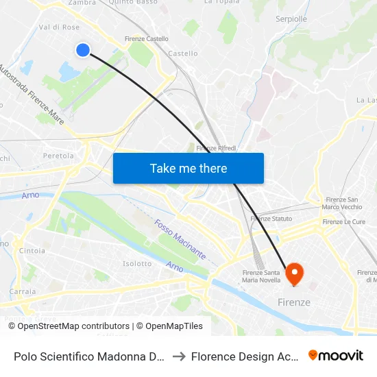 Scientific Center Madonna Del Piano to Florence Design Academy map
