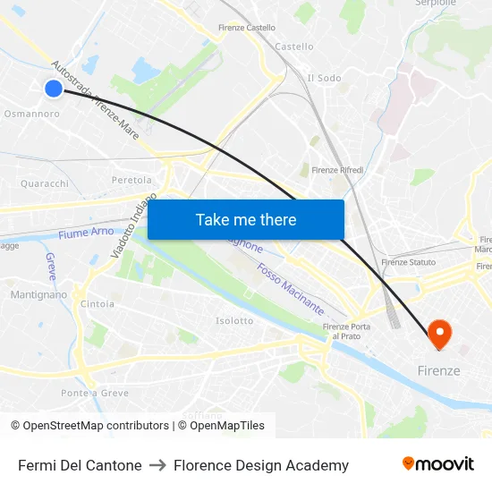 Fermi Del Cantone to Florence Design Academy map