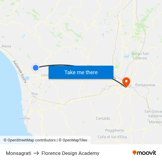 Monsagrati to Florence Design Academy map