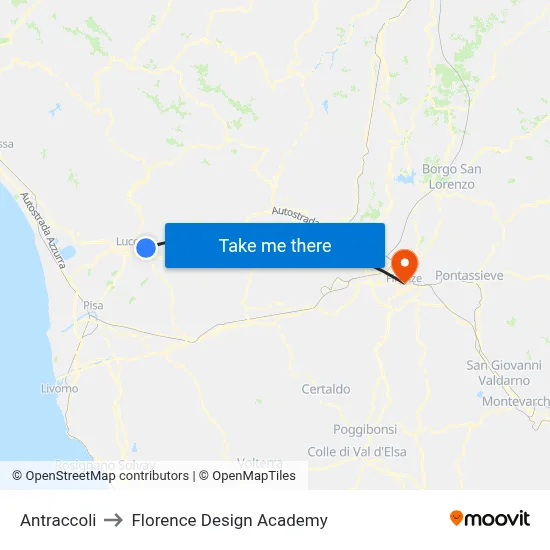 Antraccoli to Florence Design Academy map