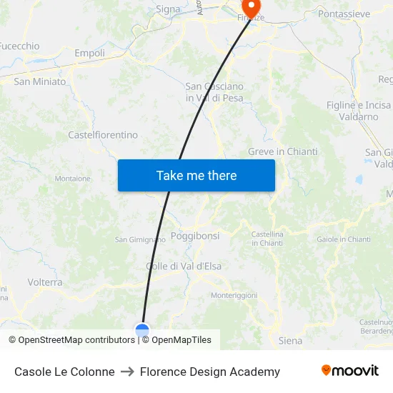 Casole Le Colonne to Florence Design Academy map
