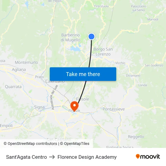 Sant'Agata Center to Florence Design Academy map
