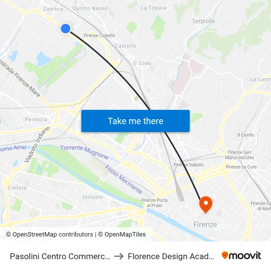 Pasolini Shopping Center to Florence Design Academy map