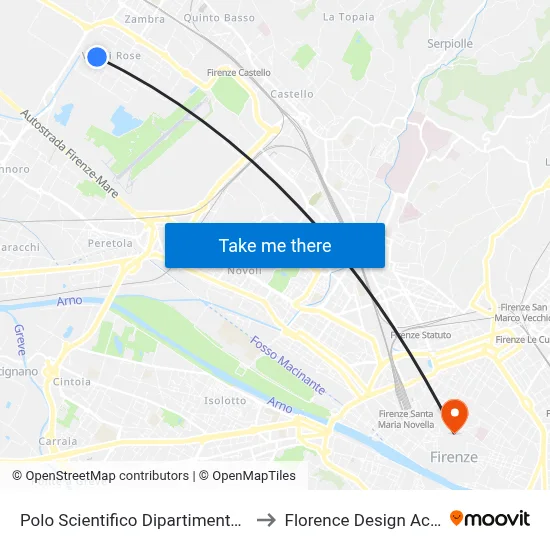 Scientific Hub Chemistry Department to Florence Design Academy map