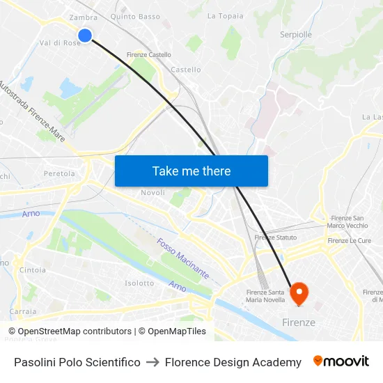 Pasolini Science Center to Florence Design Academy map
