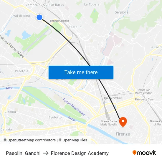 Pasolini Gandhi to Florence Design Academy map