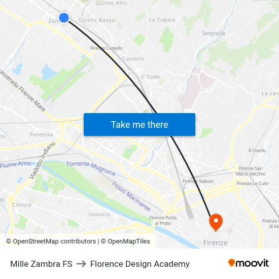 Mille Zambra Station to Florence Design Academy map