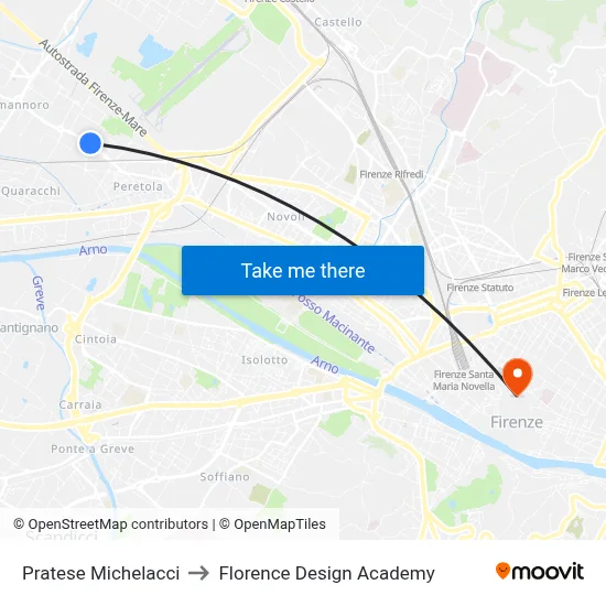 Pratese Michelacci to Florence Design Academy map