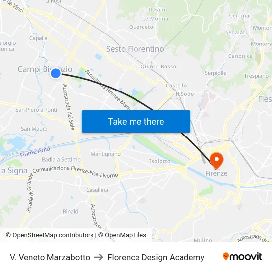 Via Veneto Marzabotto to Florence Design Academy map