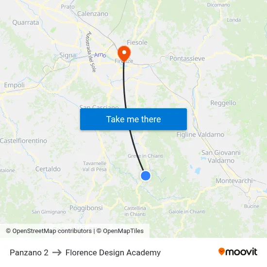 Panzano 2 to Florence Design Academy map