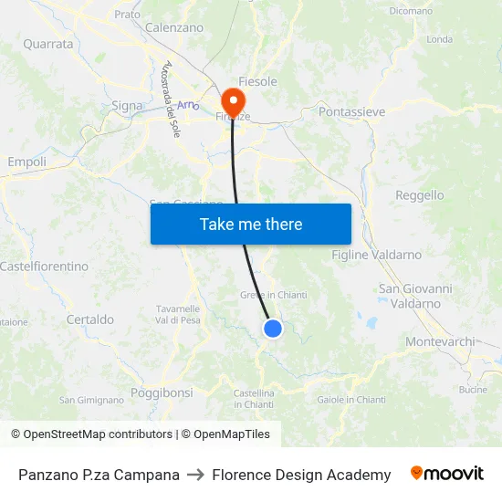 Panzano Bell Tower Square to Florence Design Academy map