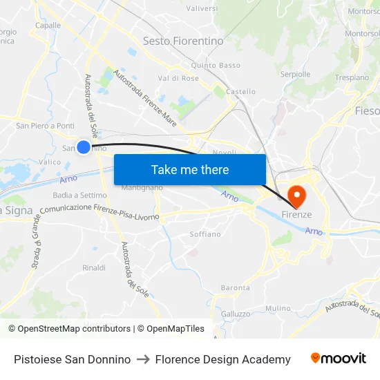 Pistoiese San Donnino to Florence Design Academy map