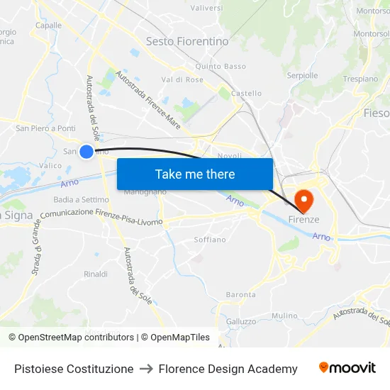 Pistoiese Constitution to Florence Design Academy map