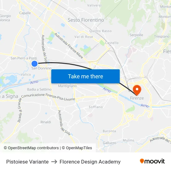 Pistoiese Variant to Florence Design Academy map