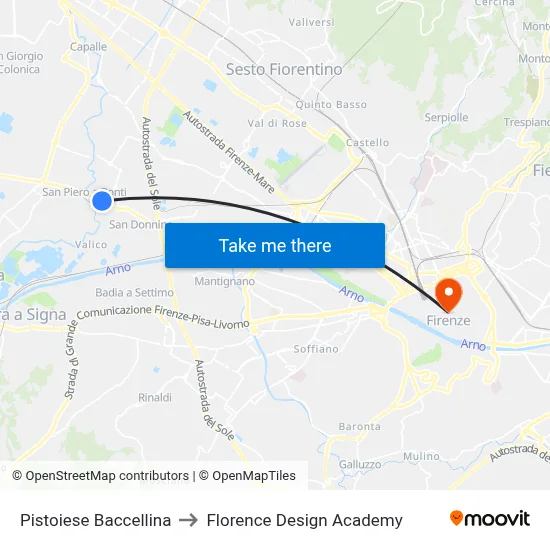 Pistoiese Baccellina to Florence Design Academy map