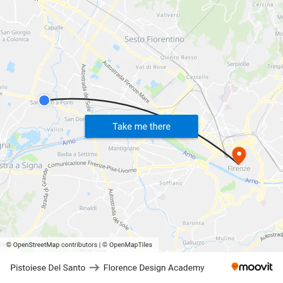 Pistoiese Del Santo to Florence Design Academy map