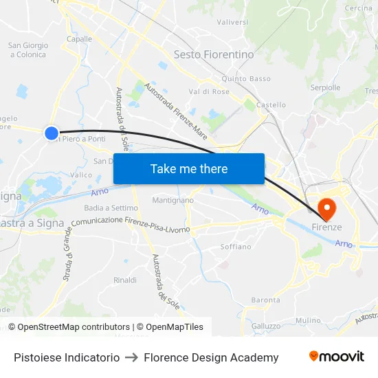 Pistoiese Indicatorio to Florence Design Academy map