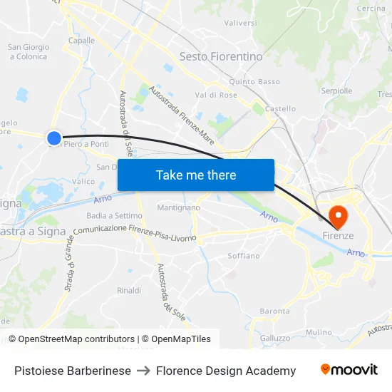 Pistoiese Barberinese to Florence Design Academy map