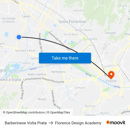Barberinese Volta Prata to Florence Design Academy map