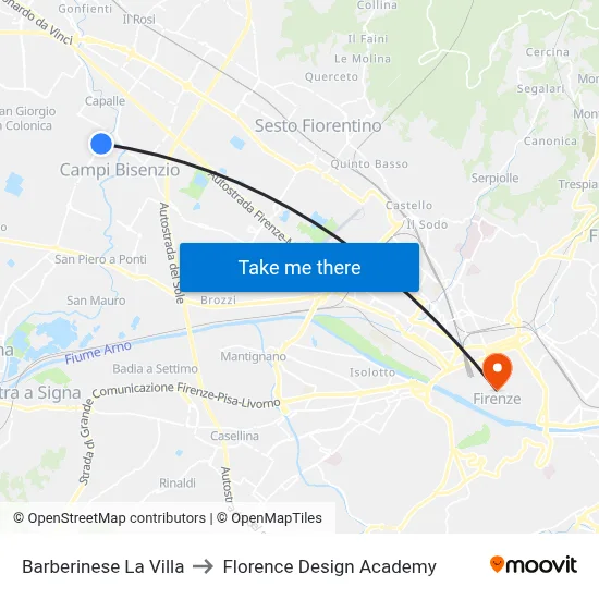 Barberinese La Villa to Florence Design Academy map