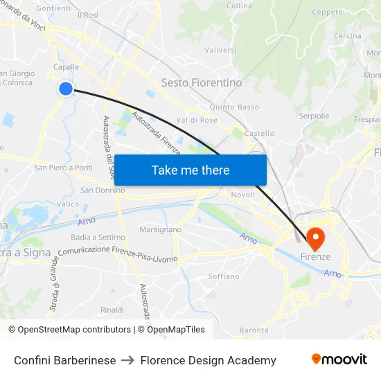 Barberino Borders to Florence Design Academy map